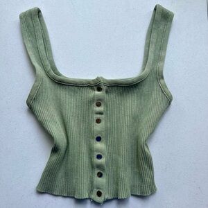 Sage Green Ribbed Snap Button Tank 🌿🤍